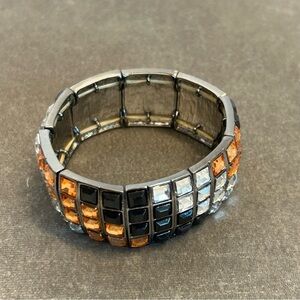 Multicolor Square Rhinestone stretchy Bracelet pull on black silver bronze